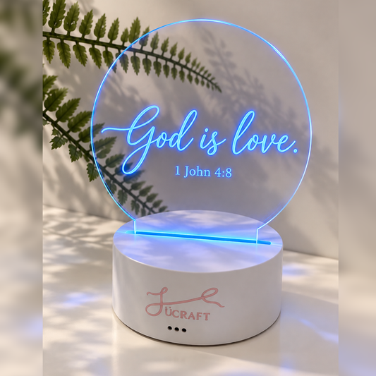Engraved and colored designs of a Bible verse photo night light